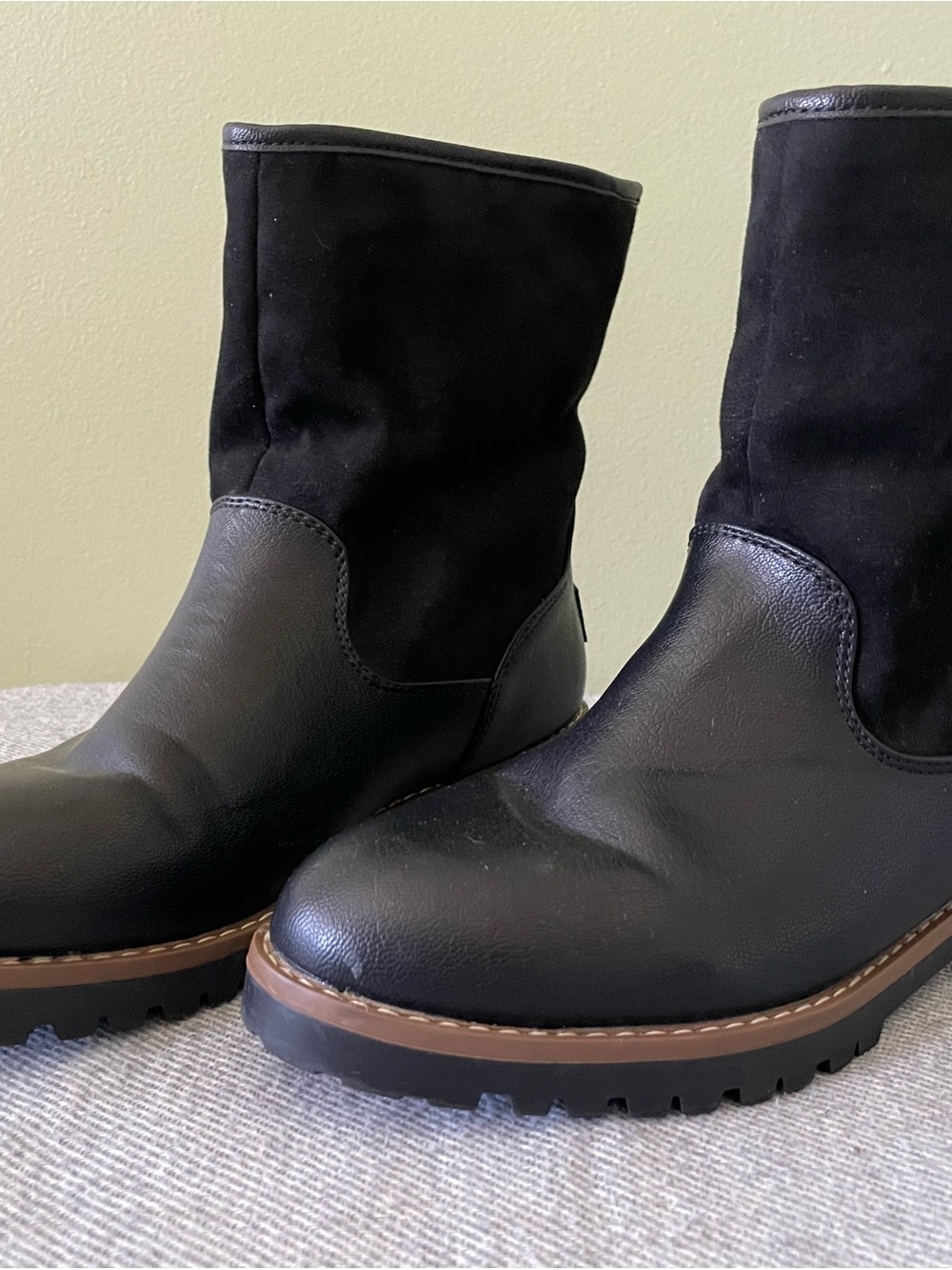Nautica Black Leather & Suede Ankle Booties